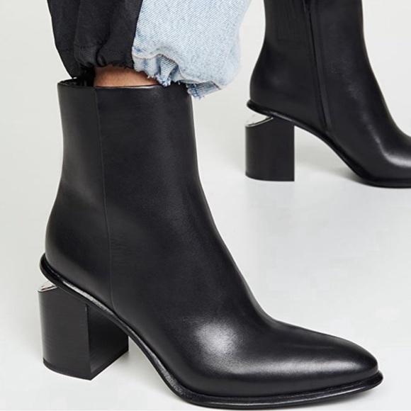 Alexander Wang Gabi Black Ankle Boots Silver Sliced  Heel Sz 40 - Picture 15 of 15